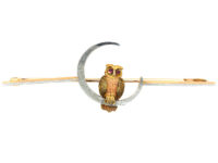 Edwardian 15ct Two Colour Gold & Platinum Owl in the Moon Brooch