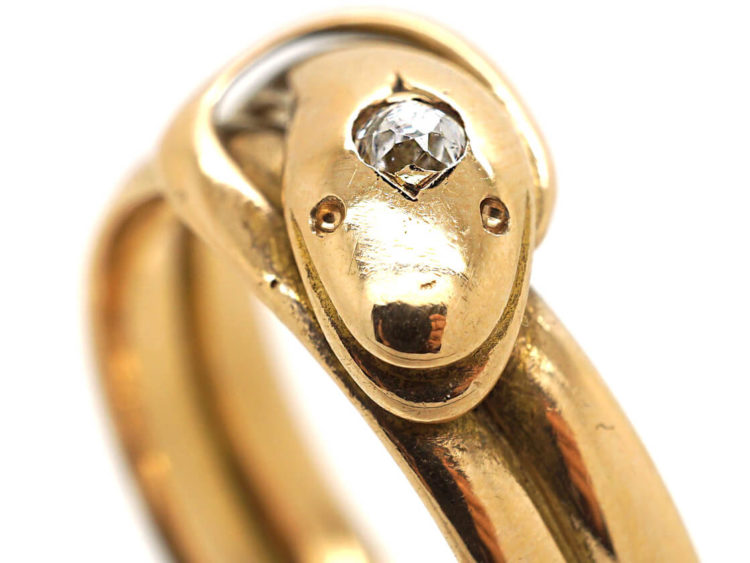 Victorian 15ct Gold Snake Ring set with a Diamond
