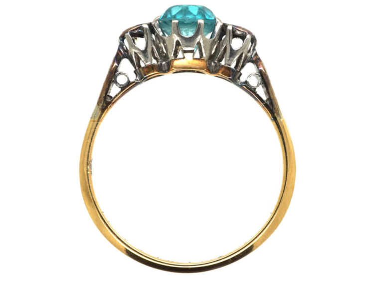 Art Deco 18ct Gold Blue Zircon & Diamond Ring