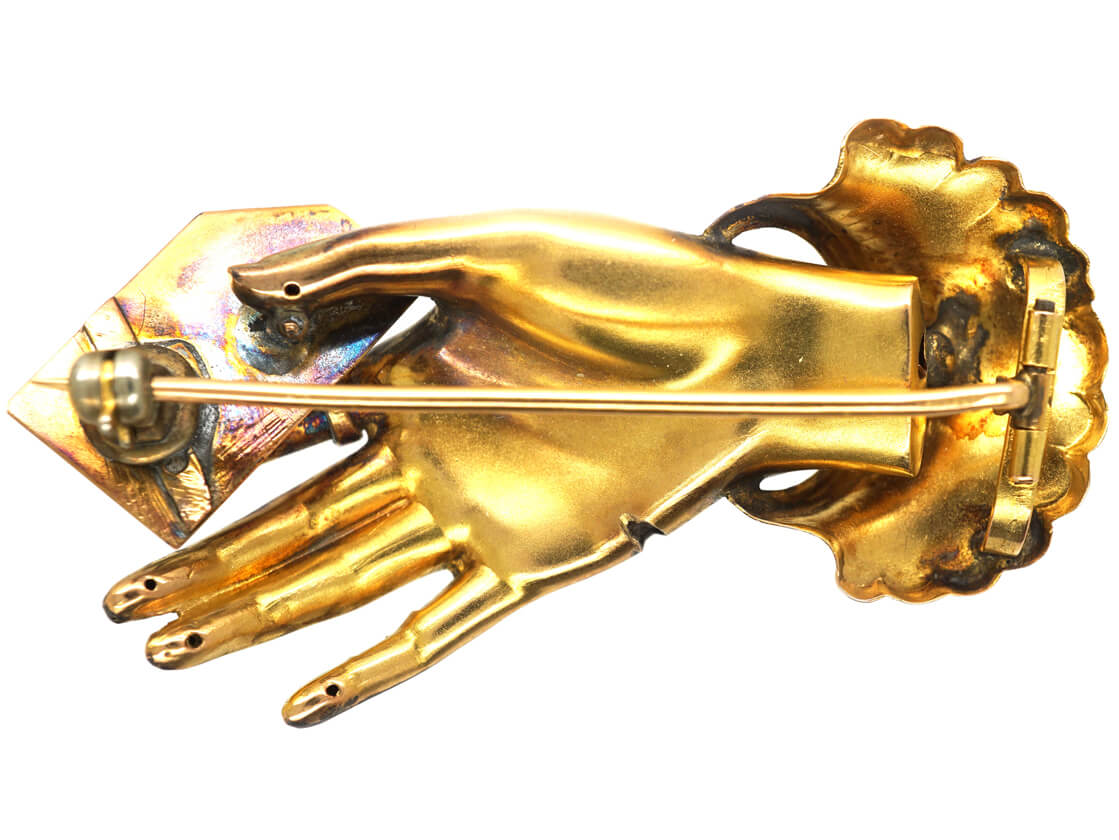 Victorian 15ct Gold Hand Brooch Holding a Souvenir (187P) | The Antique ...
