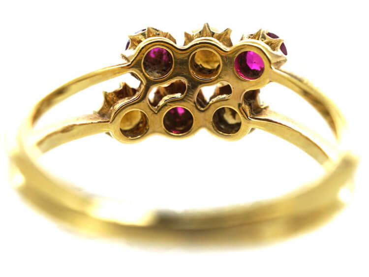Edwardian 18ct Gold Two Row Ruby & Natural Pearl Ring