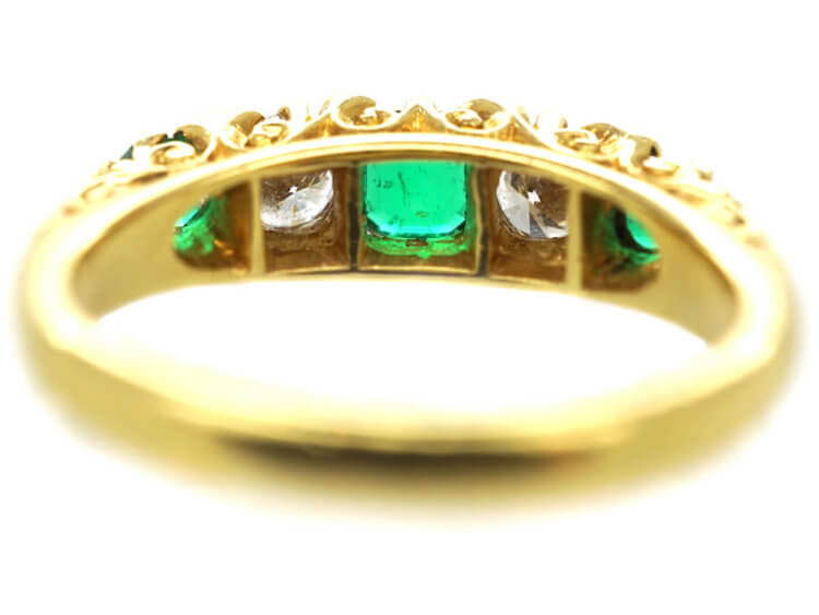 18ct Gold Emerald & Diamond Five Stone Ring made by Mappin & Webb