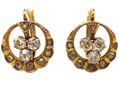 Edwardian 18ct Gold & Diamond Clover and Moon Crescent Earrings