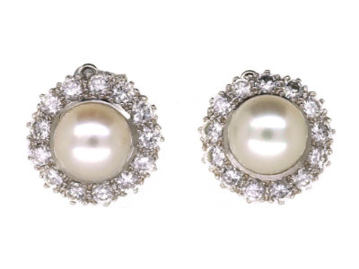 18ct White Gold Diamond & Pearl Cluster Earrings