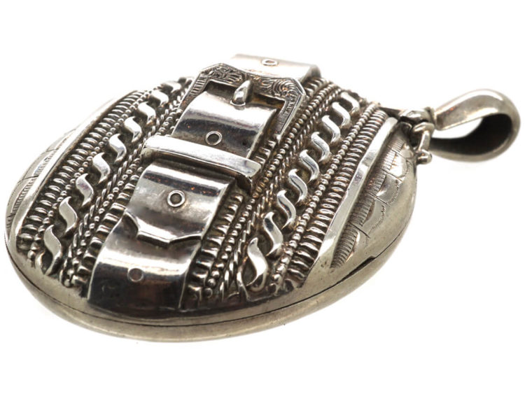 Victorian Silver Oval Locket with Buckle Design