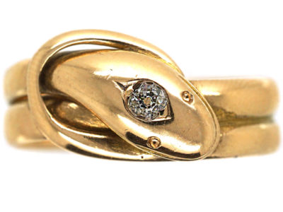 Victorian 15ct Gold Snake Ring set with a Diamond