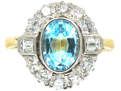 18ct Gold Aquamarine & Diamond Cluster Ring