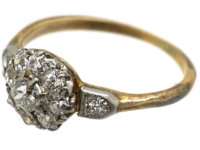 Edwardian 18ct Gold & Diamond Cluster Ring with Diamond Set Shoulders