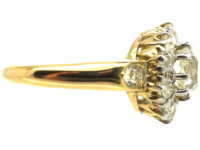 Edwardian 18ct Gold Diamond Cluster Ring with Diamond Set Shoulders