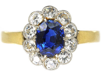 Edwardian 18ct Gold & Platinum, Sapphire & Diamond Oval Cluster Ring