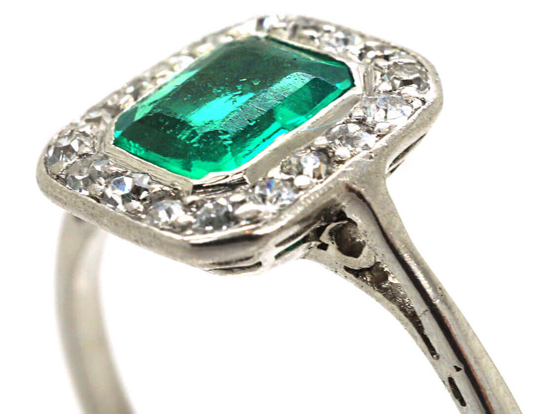 Art Deco Platinum, Emerald & Diamond Rectangular Ring (580M) | The ...