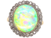Edwardian Large 18ct Gold, Opal & Diamond Cluster Ring