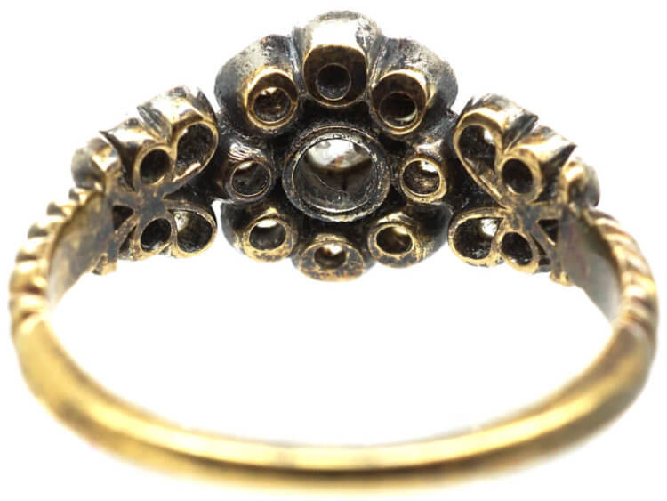 Victorian Diamond Cluster Ring with Diamond Set Leaf Shoulders