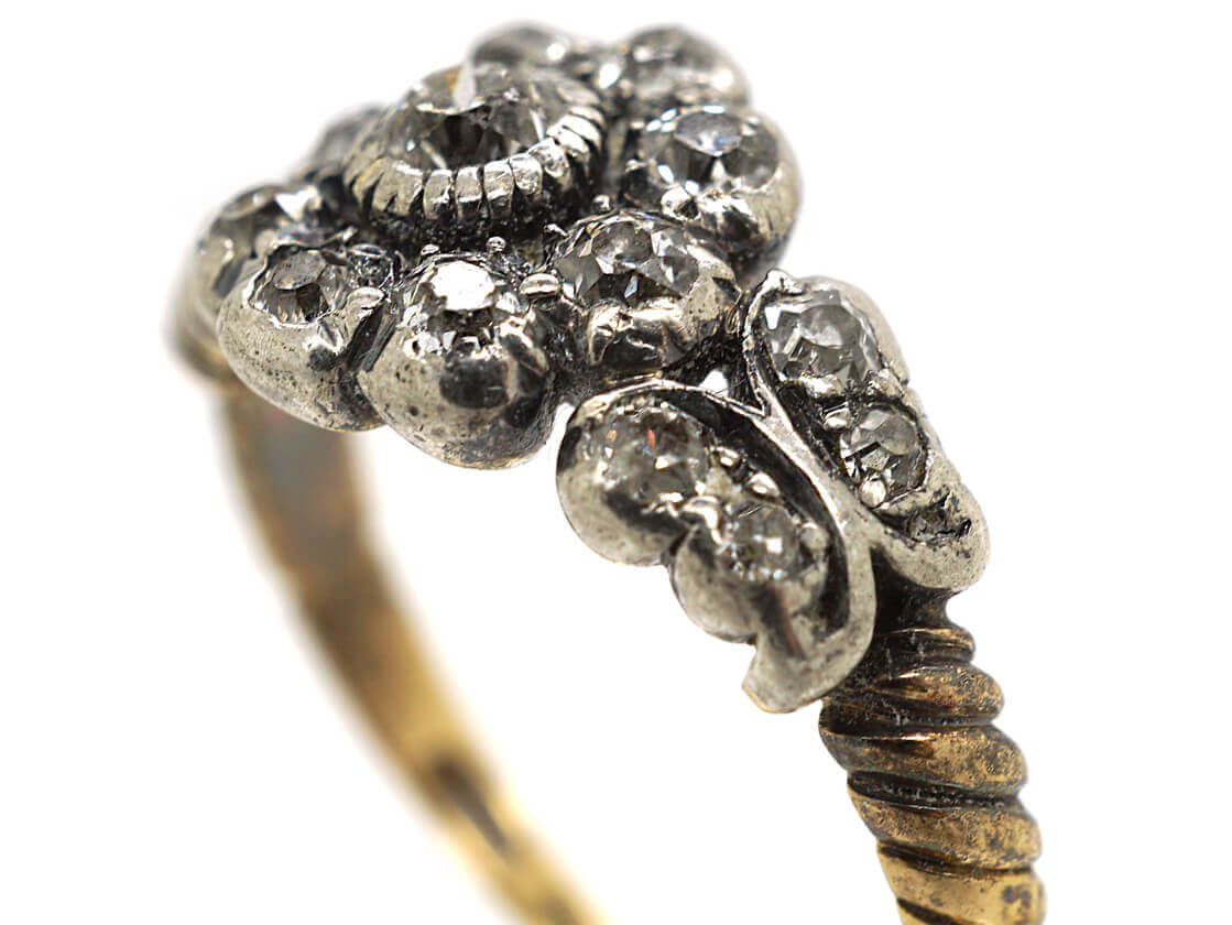 Victorian Diamond Cluster Ring with Diamond Set Leaf Shoulders (590M ...