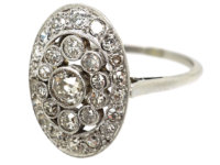 Art Deco French Platinum & Diamond Oval Cluster Ring