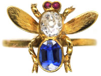 15ct Gold Diamond, Sapphire & Ruby Bee Ring