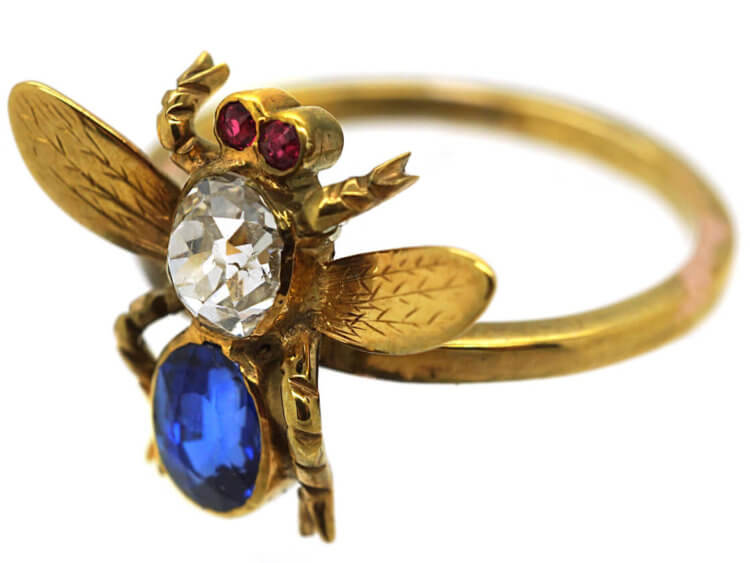 15ct Gold Diamond, Sapphire & Ruby Bee Ring
