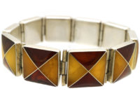 Silver & Two Colour Baltic Amber Bracelet