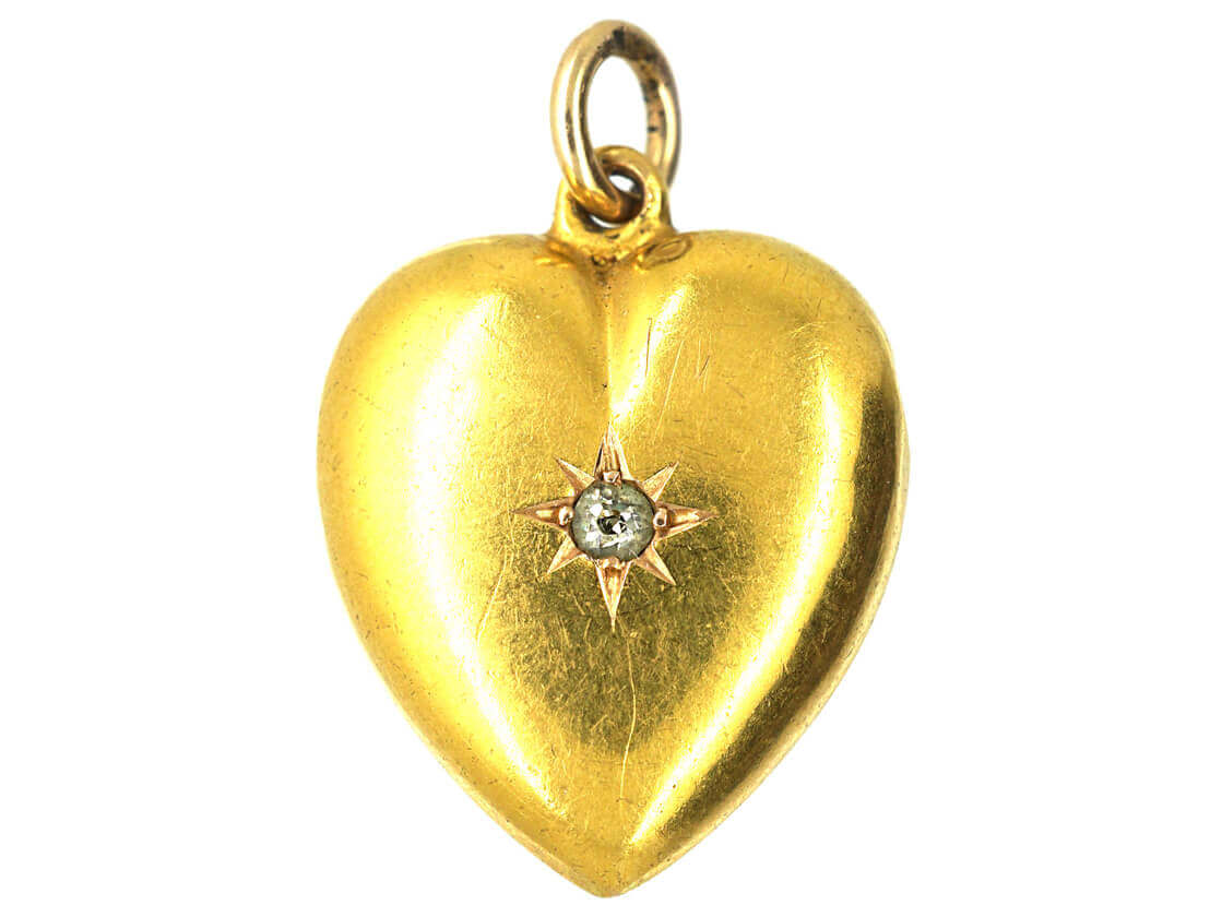 Edwardian 15ct Gold & Diamond Heart Shaped Pendant (615M) | The Antique ...