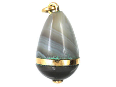 Edwardian Banded Grey Agate Egg Pendant