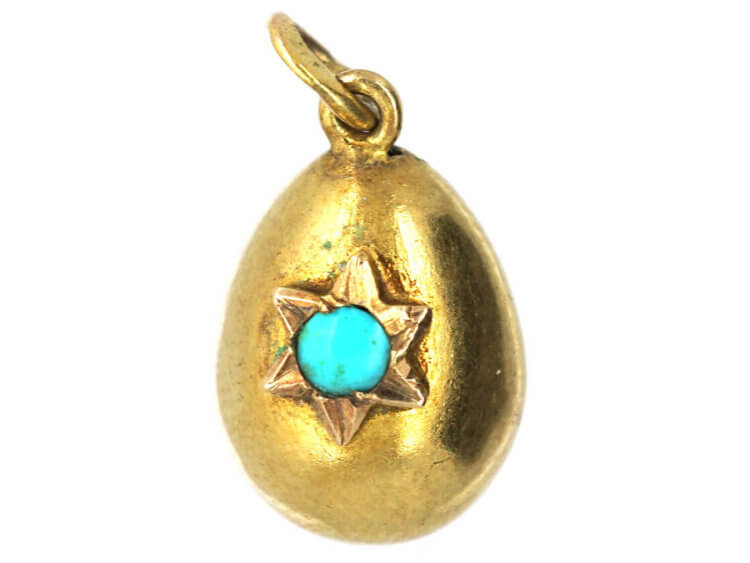 Russian 14ct Gold Small Egg Pendant set with a Turquoise