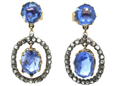 Edwardian Ceylon Sapphire & Rose Diamond Drop Earrings