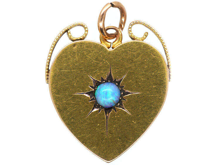 Edwardian 15ct Gold Heart Shaped Pendant set with an Opal