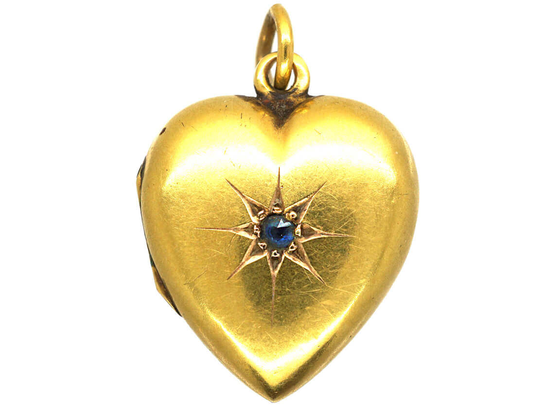 Edwardian 15ct Gold Heart Locket set with a Sapphire (618M) | The ...