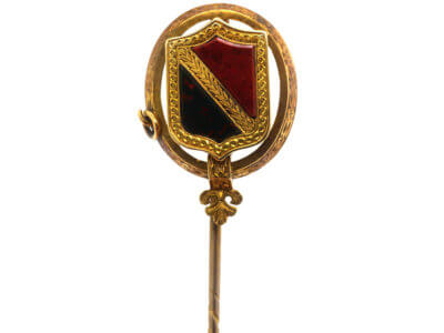 Victorian 15ct Gold, Jasper & Bloodstone Scottish Shield Tie Pin in Original Case