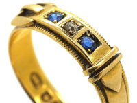 Victorian 18ct Gold Buckle Ring set with Sapphires & a Diamond
