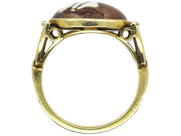 Art Deco 14ct Gold Reverse Intaglio Rock Crystal of a Horse's Head Ring