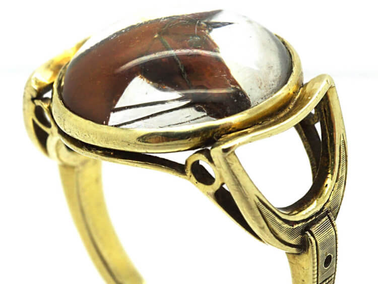 Art Deco 14ct Gold Reverse Intaglio Rock Crystal of a Horse's Head Ring