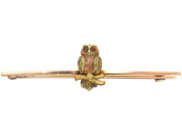 Edwardian Two Colour Gold 9ct Brooch of an Owl