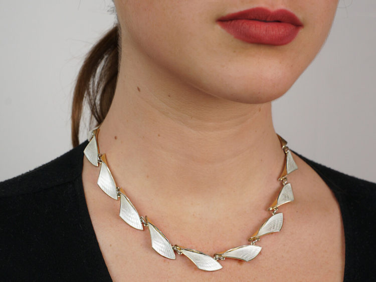 Silver Gilt & White Enamel Necklace by Albert T Scharning