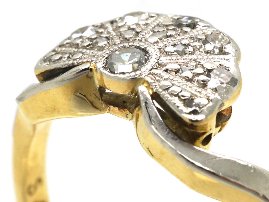 Art Deco 18ct Gold & Platinum Fan Shaped Diamond Ring (639M) The
