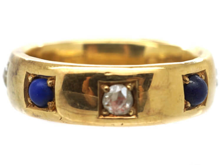 Victorian 22ct Gold Lapis Lazuli & Rose Diamond Eternity Ring