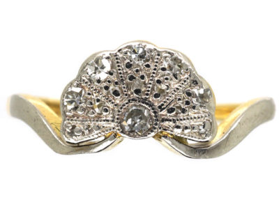 Art Deco 18ct Gold & Platinum Fan Shaped Diamond Ring