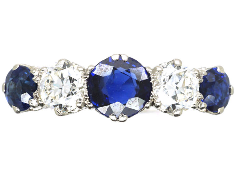 Art Deco Platinum, Sapphire & Diamond Five Stone Ring