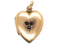 Edwardian 9ct Gold Heart Shaped Locket set with Three Garnets