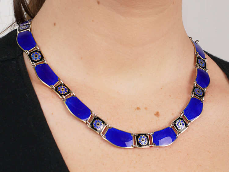 David Andersen Silver & Blue Enamel Necklace