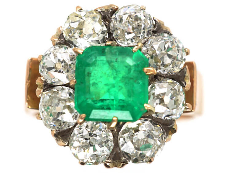 Retro 18ct Rose Gold Emerald Cluster Ring