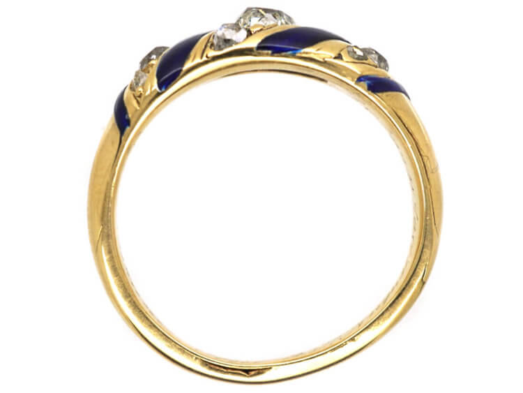 Early Victorian Royal Blue Enamel & Diamond 18ct Gold Ring