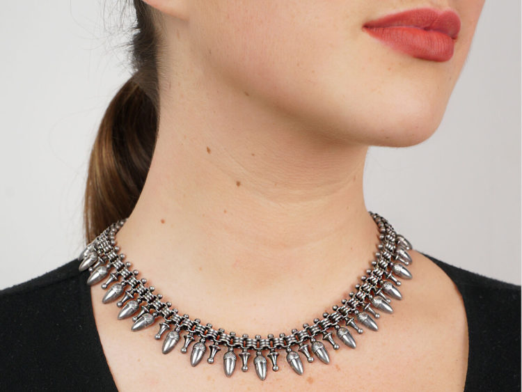 Victorian Silver Collar With Acorn Drops
