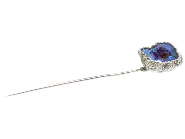 Silver & Blue Agate Geode Tie Pin