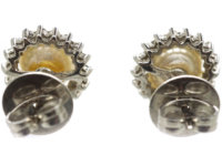 14ct White Gold, Pearl & Diamond Cluster Earrings