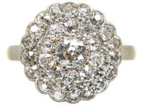 Late Edwardian 18ct Gold & Platinum, Diamond Triple Row Pave Set Cluster Ring