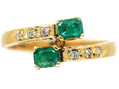 18ct Gold Emerald & Diamond Crossover Ring