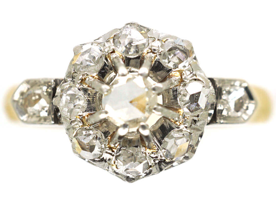 Victorian 18ct Gold Rose Diamond Cluster Ring with Diamond Set ...