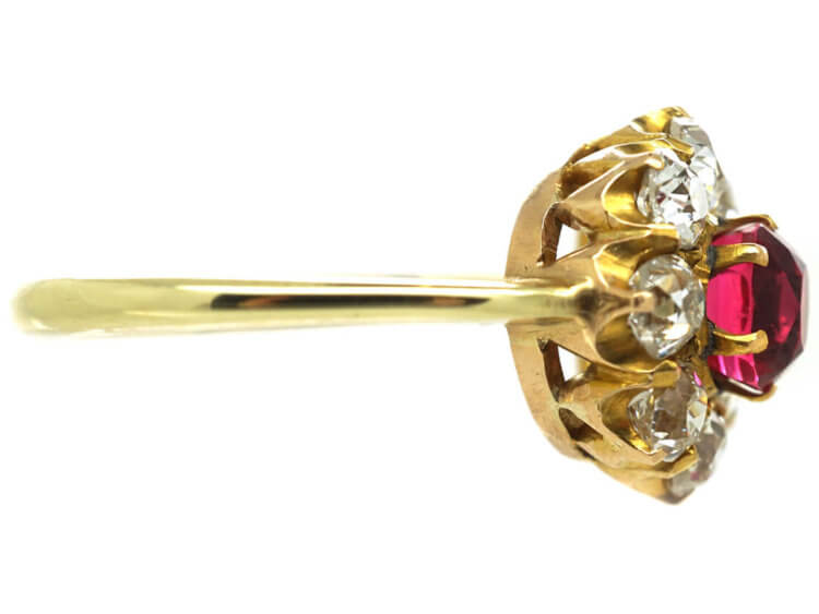 Victorian 18ct Gold, Diamond and Pink Spinel Cluster Ring