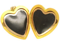 Large Edwardian 10ct Gold Heart Shaped Locket set with Three Emeralds
